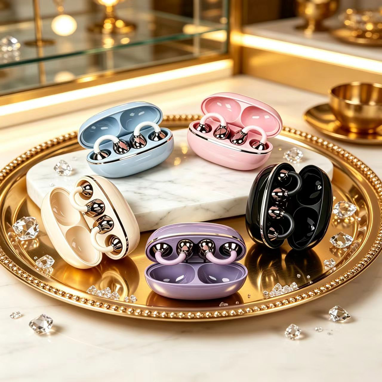 Earbuds Charging Case - หูฟังบลูทูธแบบหนีบหู หูฟังไร้สายแบบคลิปสำหรับเล่นกีฬา หูฟังสเตอริโอไฮไฟ อายุการใช้งานแบตเตอรี่ยาวนาน น้ำหนักเบา หูฟังแบบเปิดหู