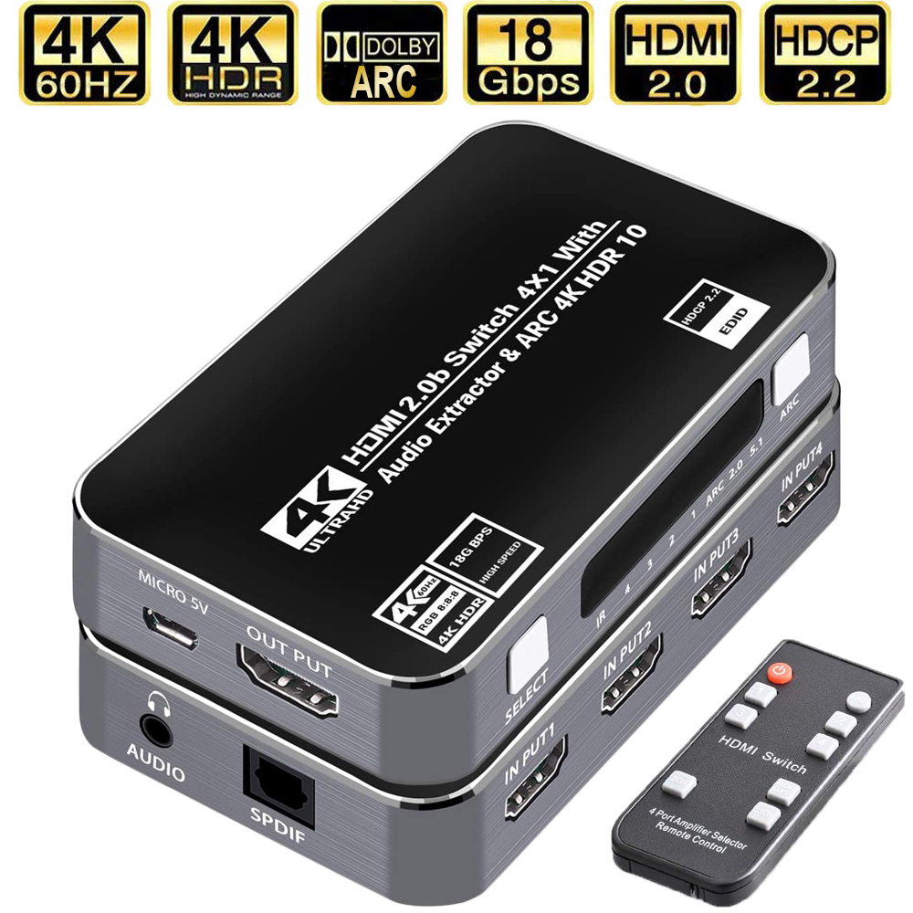 สวิตช์ HDMI 4K 60Hz HDR พร้อมต - Earphone Splitter Jack บทวิจารณ์และราคา
